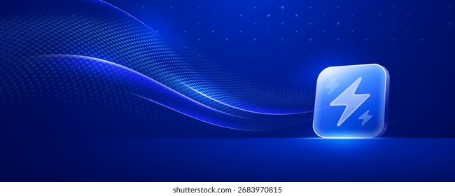 Fondo azul Abstractas con un brillante ícono de relámpago