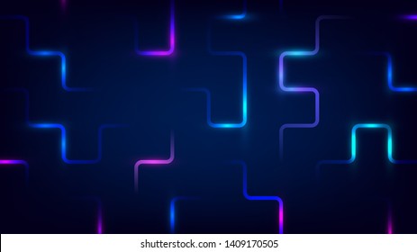 Abstract blue background with glowing neon lines, structure. Technology pattern