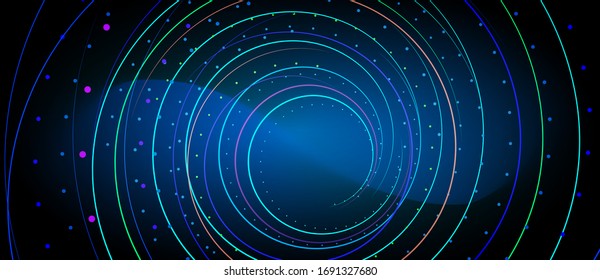 Fondo azul abstracto con líneas de neón brillantes