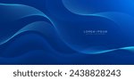 Abstract blue background with glowing wave. Shiny blue moving lines design element. Modern smooth wavy lines. Futuristic concept. Suit for banner, brochure, cover, website, corporate, flyer