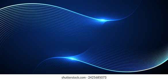 Abstract blue background with glowing wave. Technology hi-tech futuristic template. Vector illustration