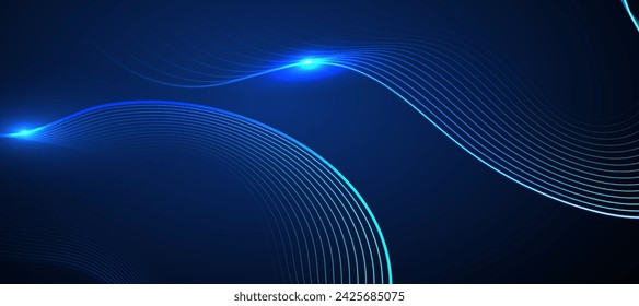 Abstract blue background with glowing wave. Technology hi-tech futuristic template. Vector illustration