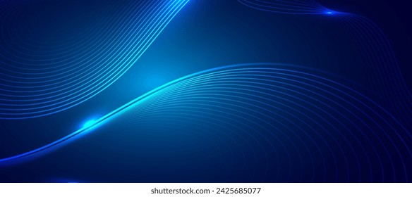 Abstract blue background with glowing wave. Technology hi-tech futuristic template. Vector illustration