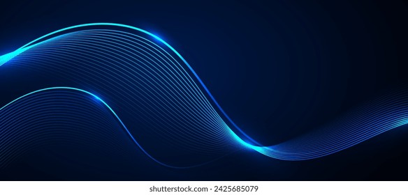 Abstract blue background with glowing wave. Technology hi-tech futuristic template. Vector illustration