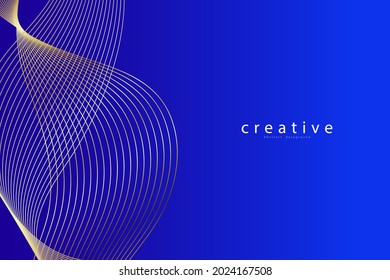 Fondo azul abstracto. Líneas de ola de oro. Patrón moderno de curvas.  Ilustración del vector EPS 10.