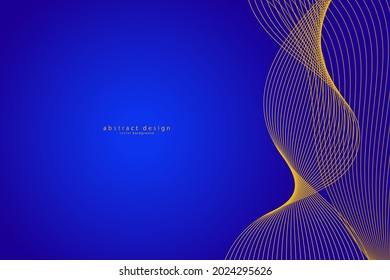 Abstrakter blauer Hintergrund. Goldwellenlinien. Krümme das moderne Muster.  Vektorgrafik EPS10.
