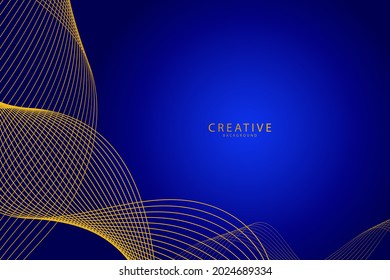 Abstract blue background. Gold wave lines. Curve modern pattern.  Vector illustration EPS 10.