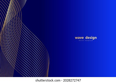 Fondo azul abstracto. Líneas de ola de oro. Patrón moderno de curvas.  Ilustración del vector EPS 10.