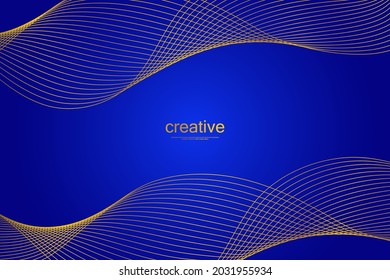 Fondo azul abstracto. Líneas de ola de oro. Patrón moderno de curvas.  Ilustración del vector EPS 10.