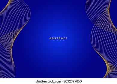 Abstract blue background. Gold wave lines. Curve modern pattern.  Vector illustration EPS 10.