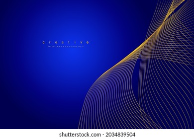 Fondo azul abstracto. Líneas de ola de oro. Patrón moderno de curvas.  Ilustración del vector EPS 10.