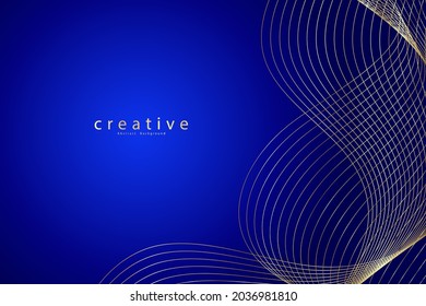 Abstract blue background. Gold wave lines. Curve modern pattern.  Vector illustration EPS 10.