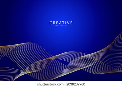Fondo azul abstracto. Líneas de ola de oro. Patrón moderno de curvas.  Ilustración del vector EPS 10.