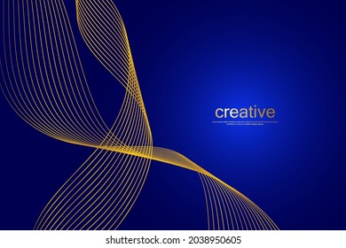Fondo azul abstracto. Líneas de ola de oro. Patrón moderno de curvas.  Ilustración del vector EPS 10.