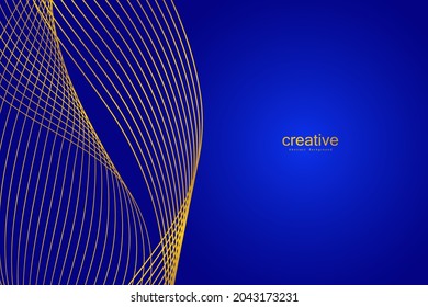Abstract blue background. Gold wave lines. Curve modern pattern.  Vector illustration EPS 10.