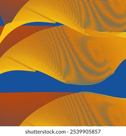 Abstrakter blauer Hintergrund. Gold und gelbe Wellenlinien mit modernen Kurven, trendig
