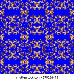 Abstract blue background with golden geometric ornament. Can be used for digital paper, textile print, page fill. Vector seamless pattern in Christmas traditional colors.