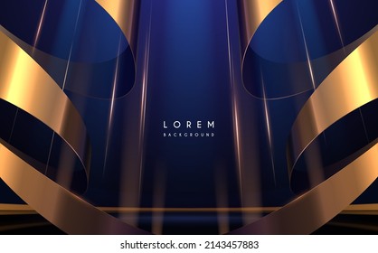 Abstract blue background with golden ribbons and light effects