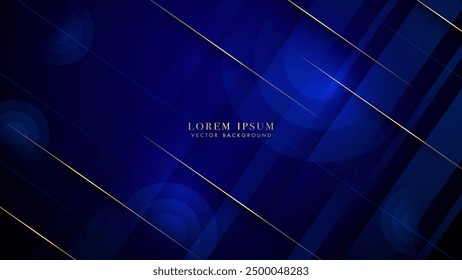 Abstract blue background with gradient circle shapes, and diagonal golden line decoration. Vector illustration