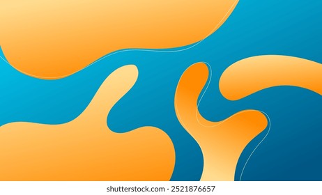 ABSTRACT BLUE BACKGROUND GRADIENT SMOOTH LIQUID COLORFUL DESIGN WITH HAND DRAWN SHAPES ORANGE COLOR VECTOR TEMPLATE GOOD FOR MODERN WEBSITE, WALLPAPER, COVER DESIGN 