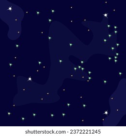 Abstract blue background with green stars. The night starry sky. Vector illustration.