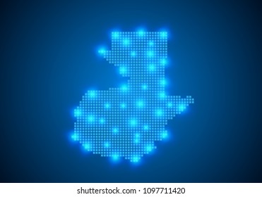 Abstract blue background with Guatemala map, internet line, connected points. Guatemala map with dot nodes. Global network connection concept. Wire frame 3D mesh polygonal network line. vector.