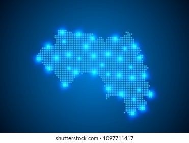 Abstract blue background with Guinea map, internet line, connected points. Guinea map with dot nodes. Global network connection concept. Wire frame 3D mesh polygonal network line. vector.
