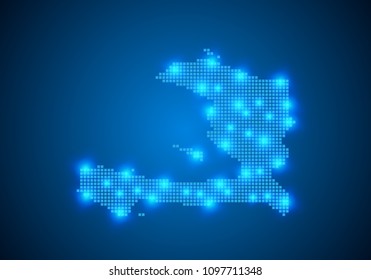 Abstract blue background with Haiti map, internet line, connected points. Haiti map with dot nodes. Global network connection concept. Wire frame 3D mesh polygonal network line. vector.
