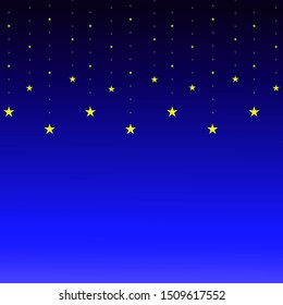 Abstract blue background with hanging yellow stars. Vector illustration