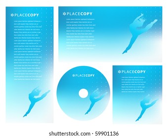 Abstract blue background with healthy female jumping with joy