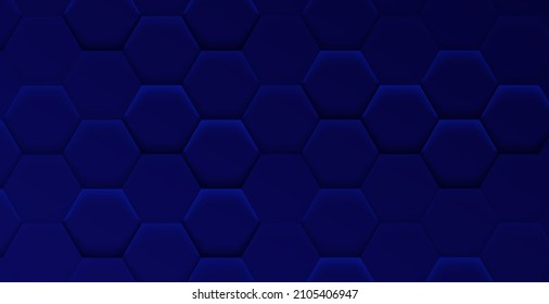 Abstract blue background with hexagon deep shadow and texture, banner background concept.