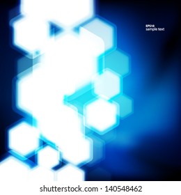 Abstract blue background with hexagons bokeh defocused lights.