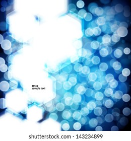 Abstract blue background with hexagons bokeh defocused lights.