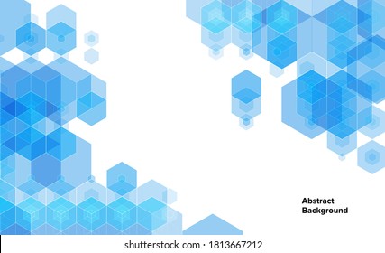 Abstract blue background with hexagons and copyspace