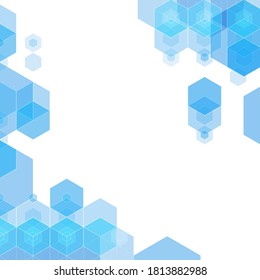Abstract blue background with hexagons and copyspace
