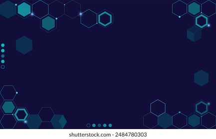 Fondo Azul Abstractas Con Hexagones, Oscuro, Tecnología, Innovación, Geométrico, Panal, Futuro, Marco, Ilustración vectorial	
