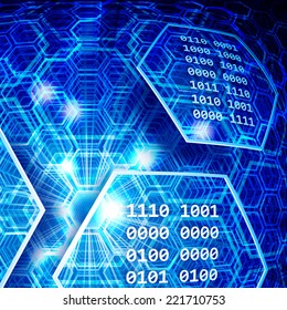 Abstract blue background with hexagons. Eps10. Transparency used. RGB. Organized by layers. Global colors. Gradients used.