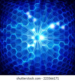 Abstract blue background with hexagons. Eps10. Transparency used. RGB. Organized by layers. Global colors. Gradients used.