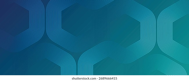 abstract blue background with hexagons. Geometric stripe line art design with pattern. Digital futuristic technology concept