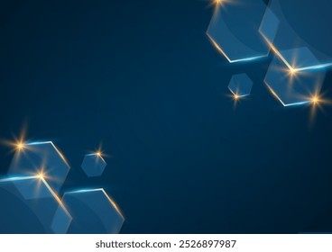 Abstract blue background with hexagons and light effects