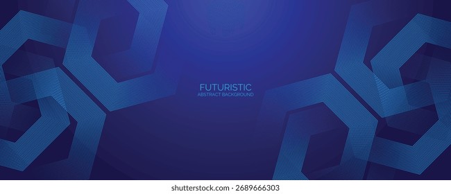 Fundo azul abstrato com hexágonos. Médicos modernos ou científicos de saúde. Projeto de arte de linha de faixa geométrica para cartaz, brochura, capa, banner, cabeçalho, site, apresentação
