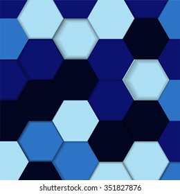 Abstract blue background with hexagons and shadows. Vector EPS