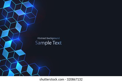 Abstract blue background with hexagons and wires