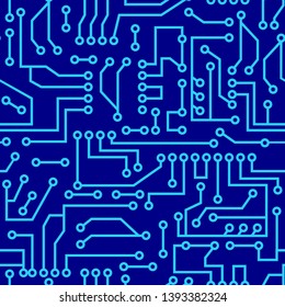 Abstract blue background with high tech circuit board, vector illustration seamless repeat pattern