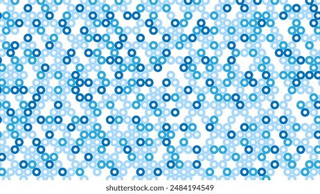 Abstract blue  background of hollow dots. Mosaic texture of random particles. Chaotic ornament. Linear pattern. Design of banner, banner on website, social networks. Vector illustration