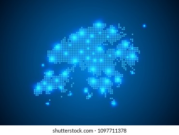 Abstract blue background with Hong Kong map, internet line, connected points. Hong Kong map with dot nodes. Global network connection concept. Wire frame 3D mesh polygonal network line. vector.