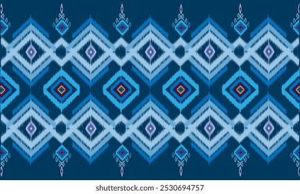 Fondo azul Abstractas con Ikat, diseño de patrón étnico para imprimir en tela, ropa, alfombras, batik.