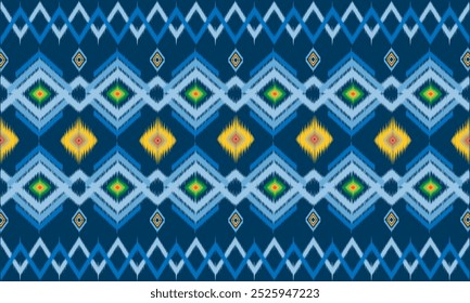 Fondo azul Abstractas Tela de Ikat. Patrón geométrico étnico tradicional. Diseño para textiles, prendas de vestir, prendas de vestir, embalaje, fondo y Fondo de pantalla.