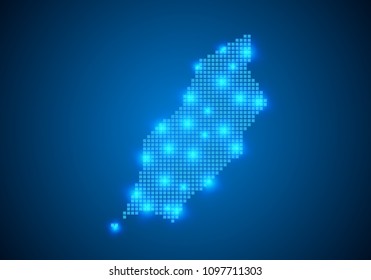 Abstract blue background with Isle of Man map, internet line, connected points. Isle of Man map with dot nodes. Global network connection concept. Wire frame 3D mesh polygonal network line. vector.