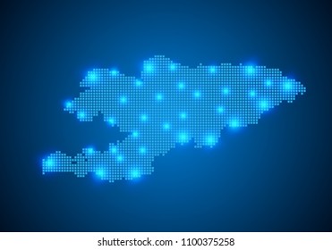 Abstract blue background with Kyrgyzstan map, internet line, connected points. Kyrgyzstan map with dot nodes. Global network connection concept. Wire frame 3D mesh polygonal network line. vector.
